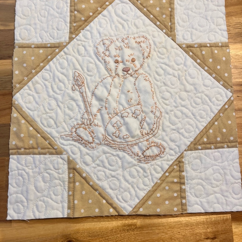 Embroidered Teddy Bear Beige Quilt Blocks - Set of 6 - Picture 2 of 9